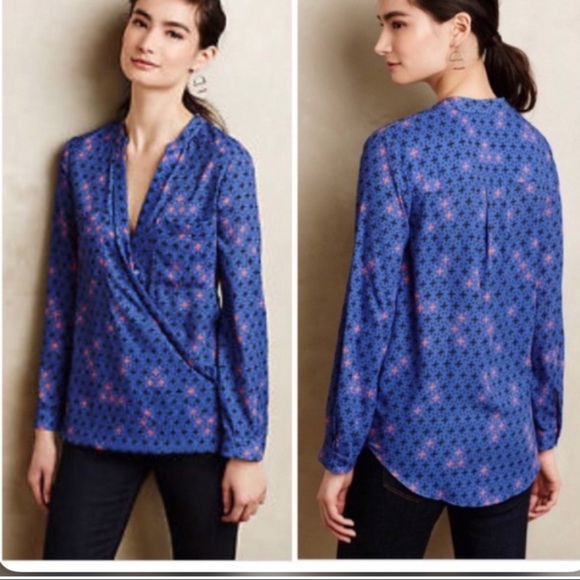 Anthropologie Maeve Eva Faux Wrap Blouse - Picture 2 of 5